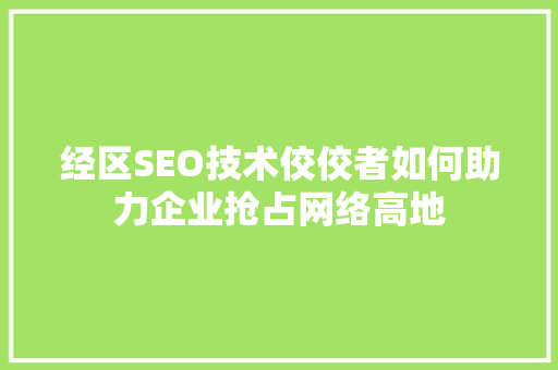 经区SEO技术佼佼者如何助力企业抢占网络高地