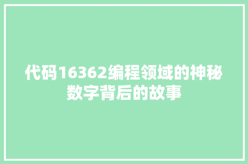 代码16362编程领域的神秘数字背后的故事