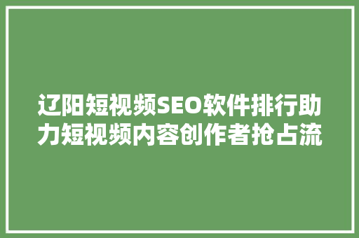 辽阳短视频SEO软件排行助力短视频内容创作者抢占流量高地