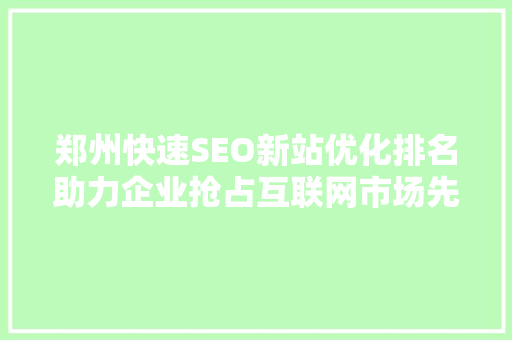 郑州快速SEO新站优化排名助力企业抢占互联网市场先机
