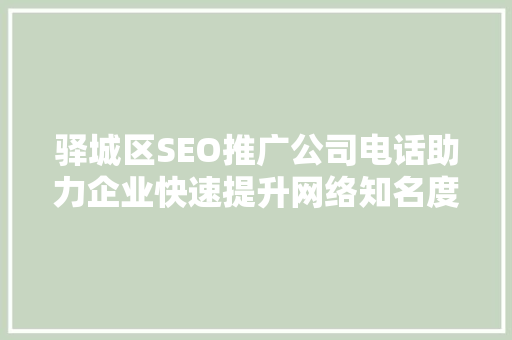 驿城区SEO推广公司电话助力企业快速提升网络知名度