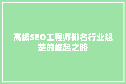 高级SEO工程师排名行业翘楚的崛起之路