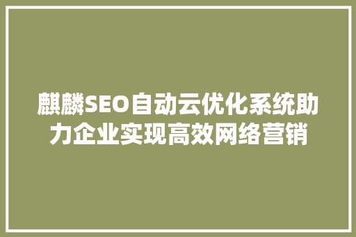 麒麟SEO自动云优化系统助力企业实现高效网络营销