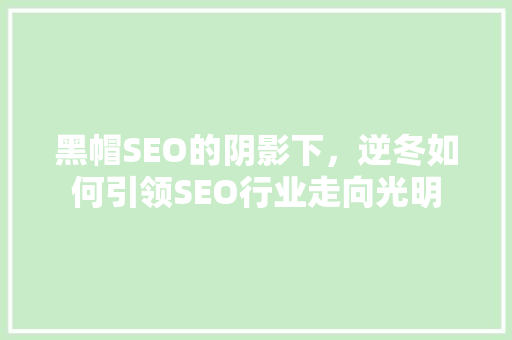 黑帽SEO的阴影下，逆冬如何引领SEO行业走向光明