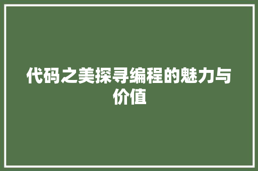 代码之美探寻编程的魅力与价值