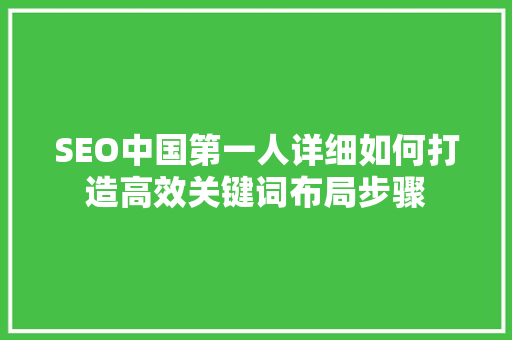 SEO中国第一人详细如何打造高效关键词布局步骤