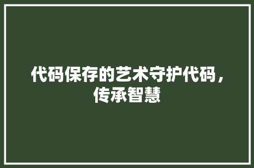 代码保存的艺术守护代码，传承智慧