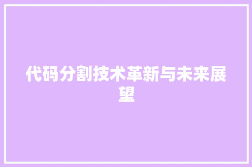 代码分割技术革新与未来展望