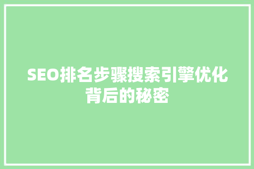 SEO排名步骤搜索引擎优化背后的秘密