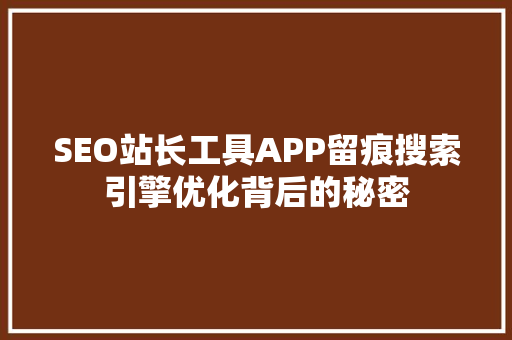 SEO站长工具APP留痕搜索引擎优化背后的秘密