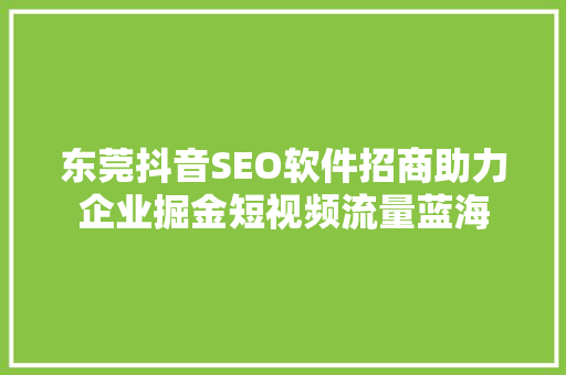 东莞抖音SEO软件招商助力企业掘金短视频流量蓝海