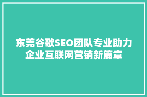 东莞谷歌SEO团队专业助力企业互联网营销新篇章