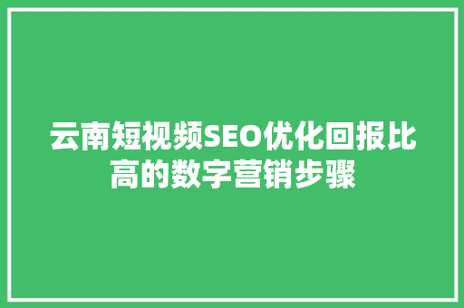 云南短视频SEO优化回报比高的数字营销步骤