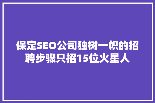保定SEO公司独树一帜的招聘步骤只招15位火星人