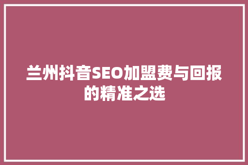 兰州抖音SEO加盟费与回报的精准之选