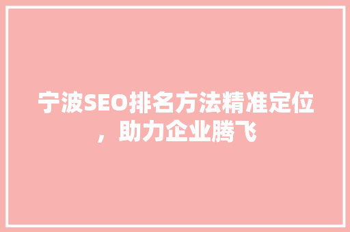 宁波SEO排名方法精准定位，助力企业腾飞