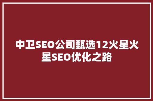 中卫SEO公司甄选12火星火星SEO优化之路