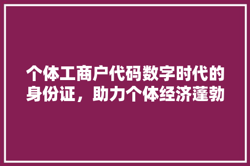个体工商户代码数字时代的身份证，助力个体经济蓬勃发展