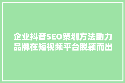 企业抖音SEO策划方法助力品牌在短视频平台脱颖而出