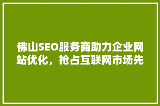佛山SEO服务商助力企业网站优化，抢占互联网市场先机