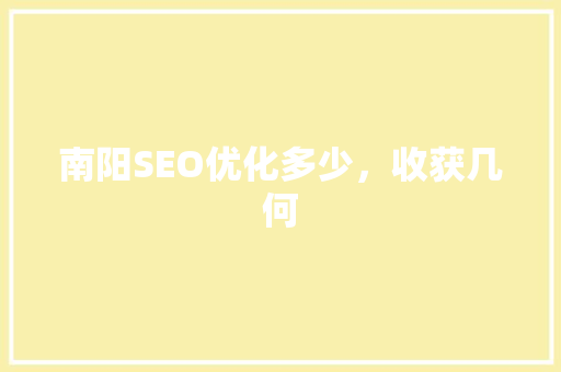 南阳SEO优化多少，收获几何