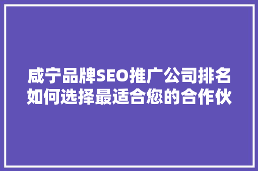 咸宁品牌SEO推广公司排名如何选择最适合您的合作伙伴