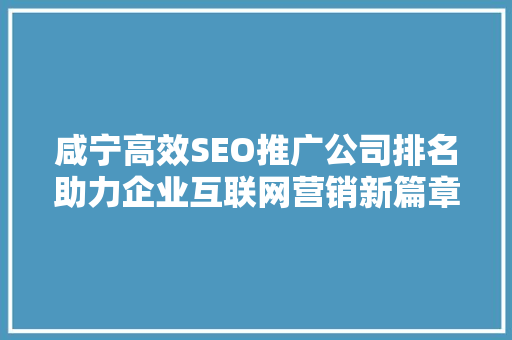 咸宁高效SEO推广公司排名助力企业互联网营销新篇章
