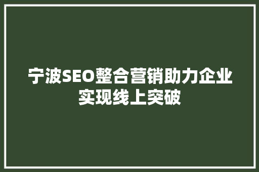 宁波SEO整合营销助力企业实现线上突破