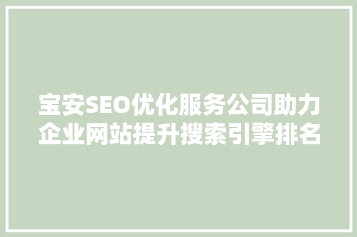 宝安SEO优化服务公司助力企业网站提升搜索引擎排名