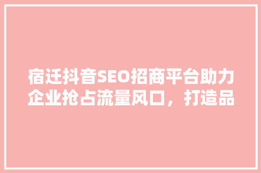 宿迁抖音SEO招商平台助力企业抢占流量风口，打造品牌新高度