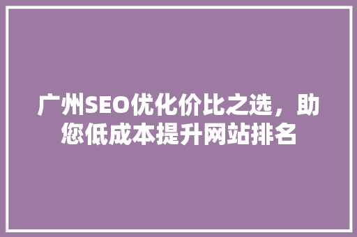 广州SEO优化价比之选，助您低成本提升网站排名