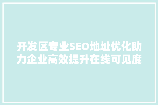 开发区专业SEO地址优化助力企业高效提升在线可见度