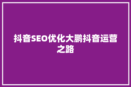 抖音SEO优化大鹏抖音运营之路