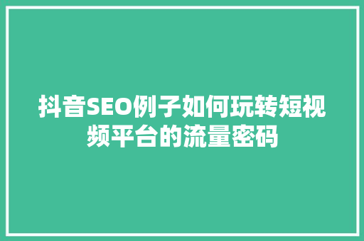 抖音SEO例子如何玩转短视频平台的流量密码
