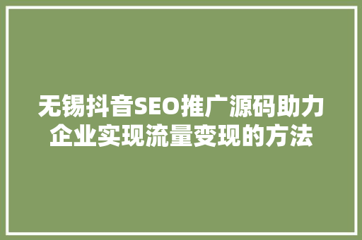 无锡抖音SEO推广源码助力企业实现流量变现的方法