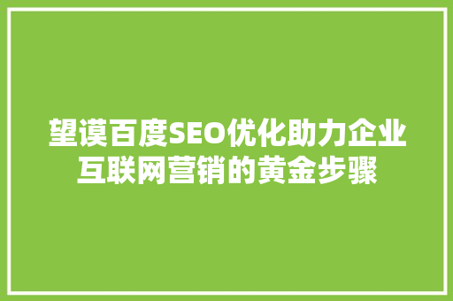 望谟百度SEO优化助力企业互联网营销的黄金步骤