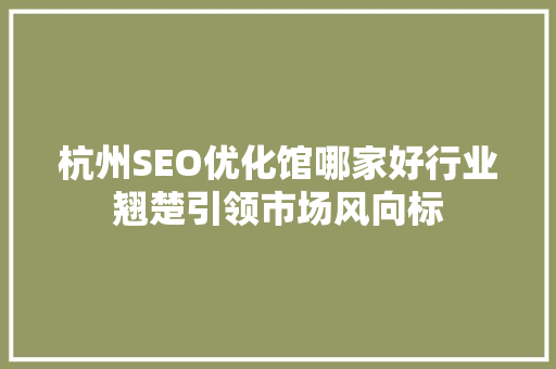 杭州SEO优化馆哪家好行业翘楚引领市场风向标