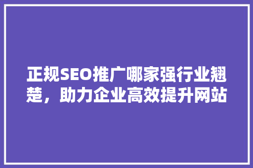 正规SEO推广哪家强行业翘楚，助力企业高效提升网站排名