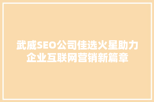武威SEO公司佳选火星助力企业互联网营销新篇章