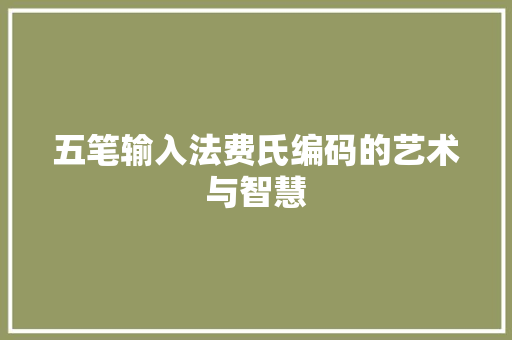 五笔输入法费氏编码的艺术与智慧