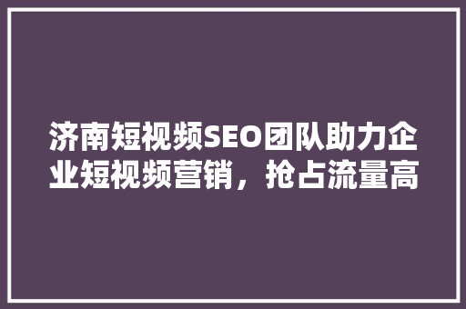 济南短视频SEO团队助力企业短视频营销，抢占流量高地