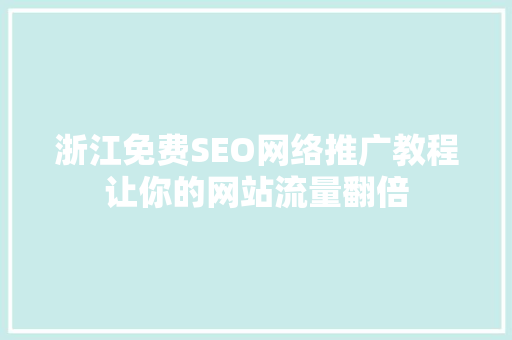 浙江免费SEO网络推广教程让你的网站流量翻倍
