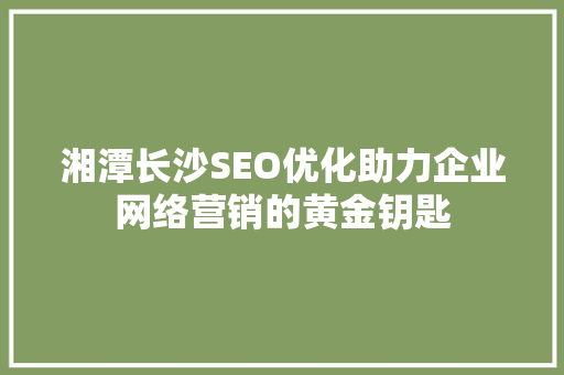 湘潭长沙SEO优化助力企业网络营销的黄金钥匙