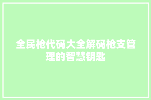 全民枪代码大全解码枪支管理的智慧钥匙