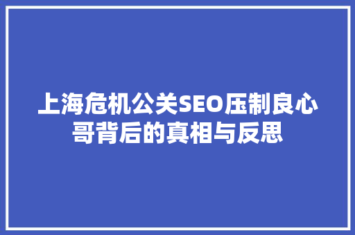 上海危机公关SEO压制良心哥背后的真相与反思  第1张