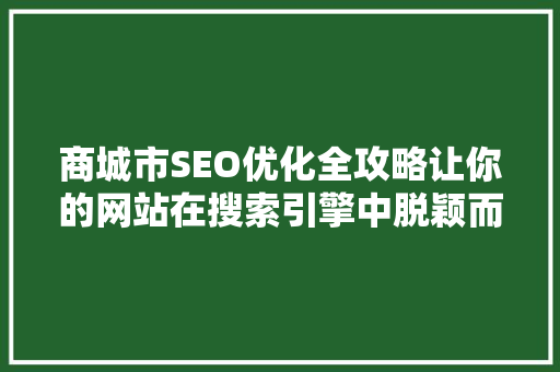 商城市SEO优化全攻略让你的网站在搜索引擎中脱颖而出