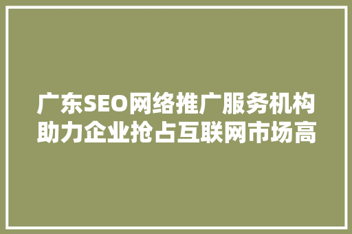 广东SEO网络推广服务机构助力企业抢占互联网市场高地