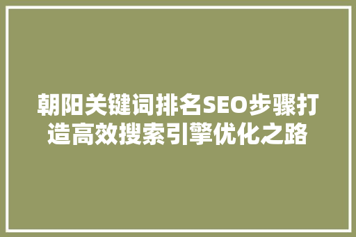 朝阳关键词排名SEO步骤打造高效搜索引擎优化之路