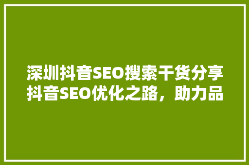 深圳抖音SEO搜索干货分享抖音SEO优化之路，助力品牌崛起