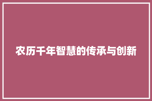 农历千年智慧的传承与创新